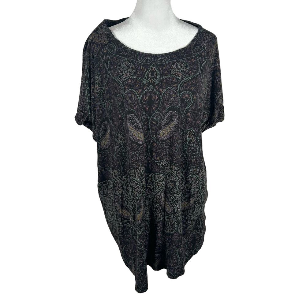 Lucky Brand Multicolor Black Short Sleeve Top Tee T Shirt Boat Neck 3X Casual